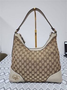 Authentic GUCCI Monogram Medium Lovely Heart Hobo Off White/Brown